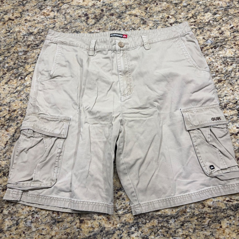 Quiksilver Mens Khaki Tan Cargo Shorts Size 38 Cotton Twill 110481
